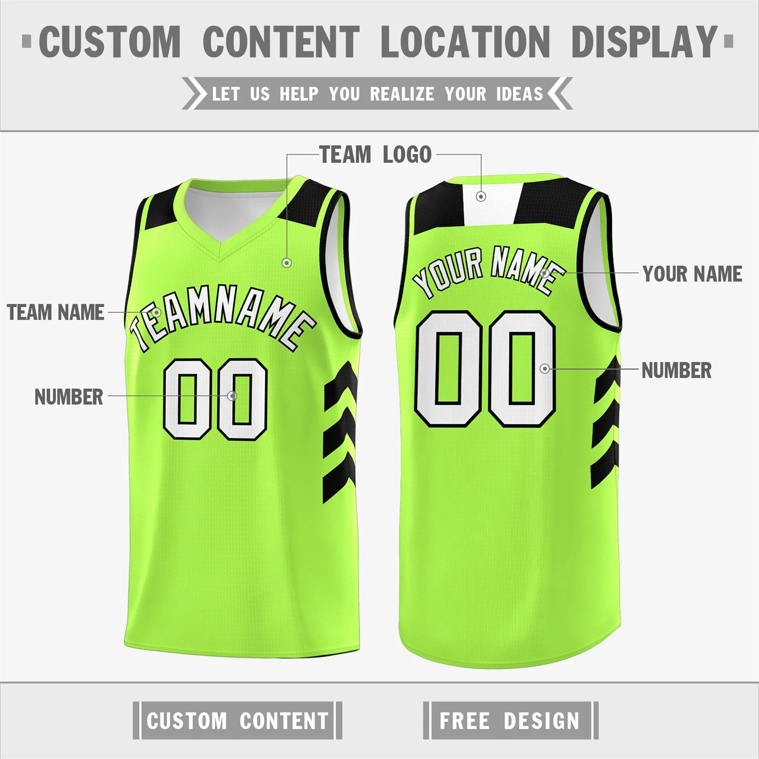 Custom Neon Green White-Black Classic Tops Fashion Sportwear Basketball Jersey