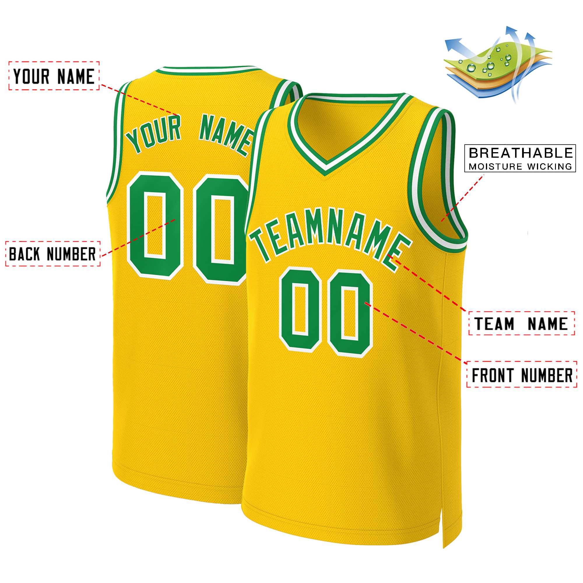 Custom Yellow Kelly Green-White Classic Tops Basketball Jersey