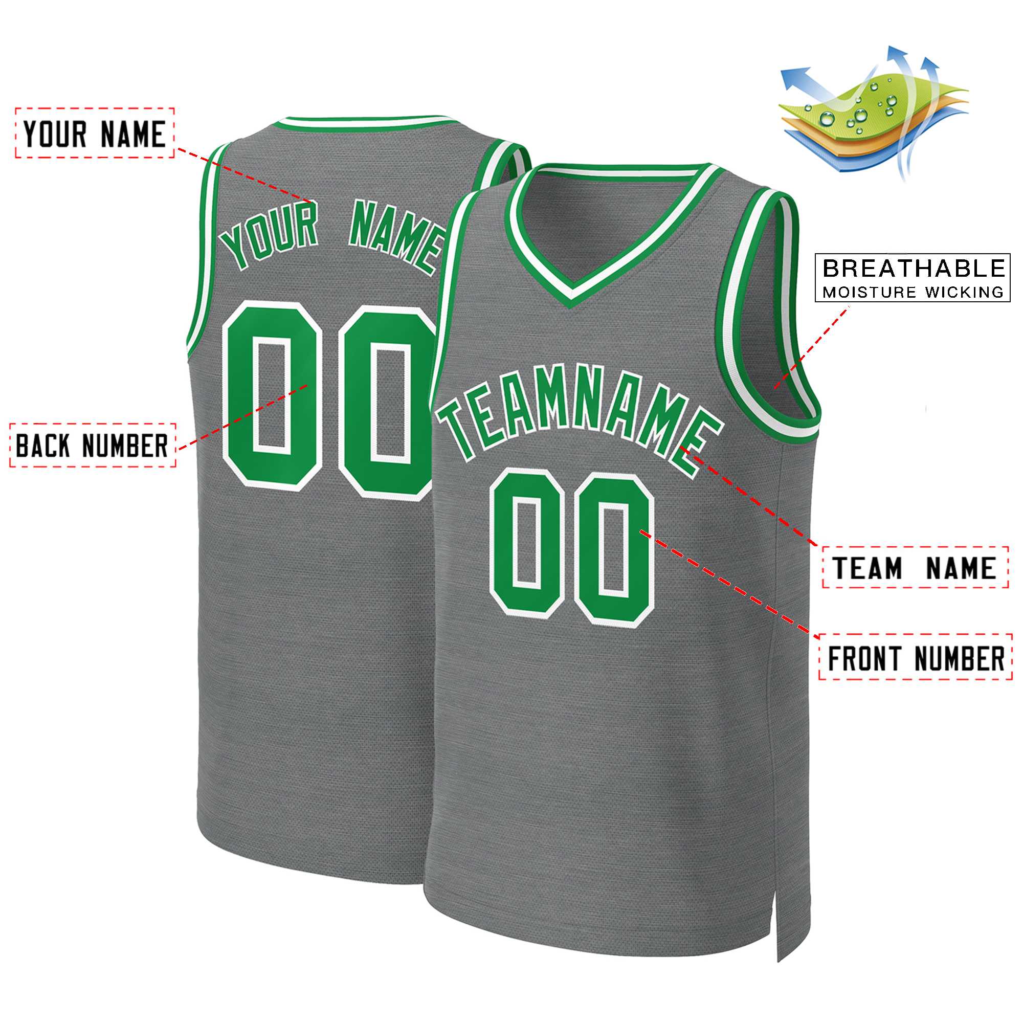 Custom Dark Gray Kelly Green-White Classic Tops Basketball Jersey