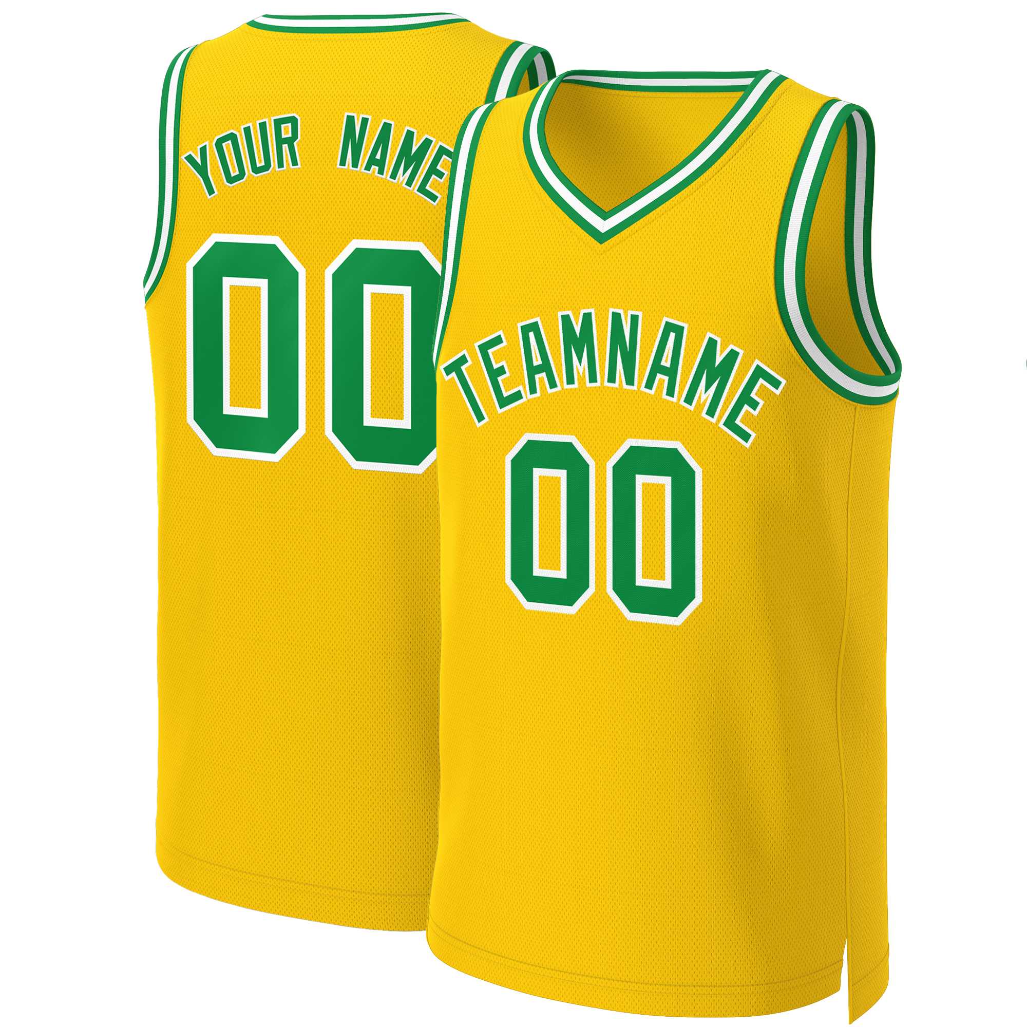 Custom Yellow Kelly Green-White Classic Tops Basketball Jersey