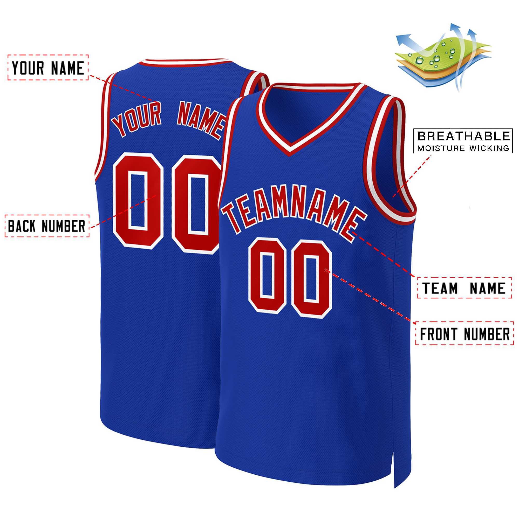 Custom Royal Red-White Classic Tops Basketball Jersey