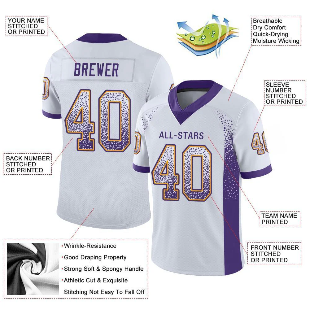 Custom White Purple-Gold Drift Fashion Mesh Authentic Football Jersey