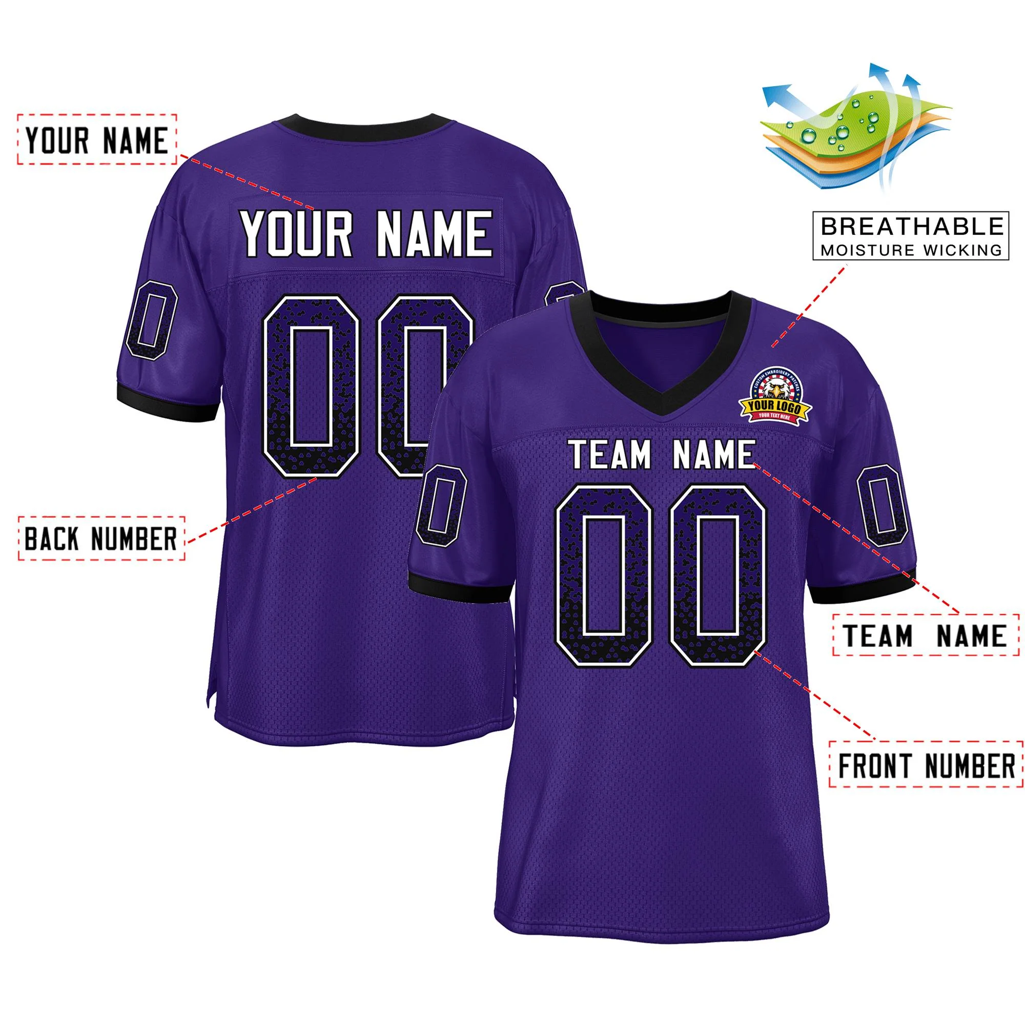 Custom Purple White-Black Drift Fashion Mesh Authentic Football Jersey