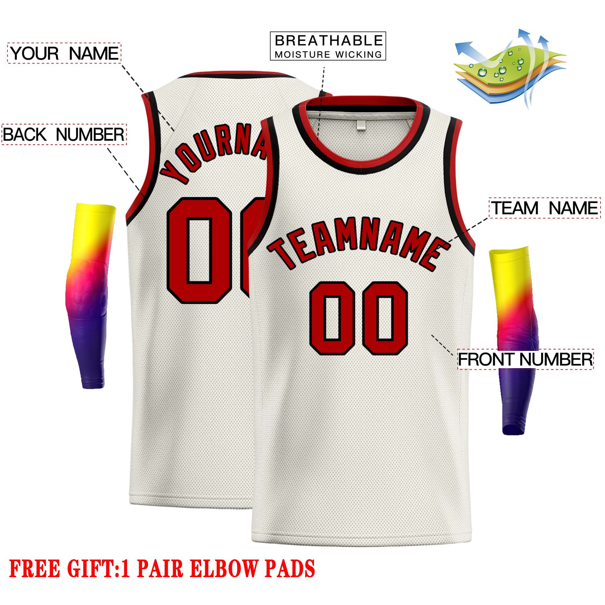 Custom Cream Red-Black Classic Tops Casual Basketball Jersey