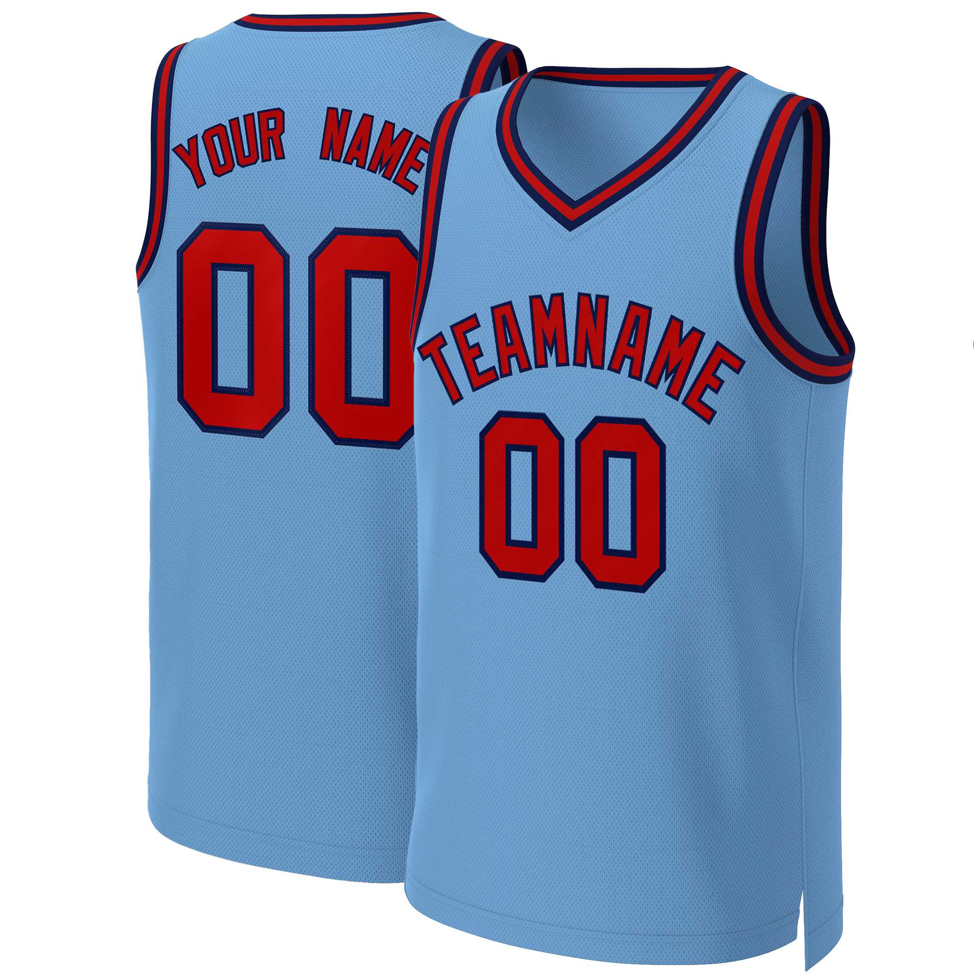 Custom Light Blue Red-Navy Classic Tops Basketball Jersey