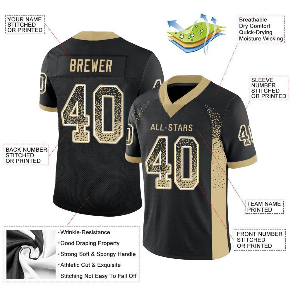 Custom Black Vegas Gold-White Drift Fashion Mesh Authentic Football Jersey