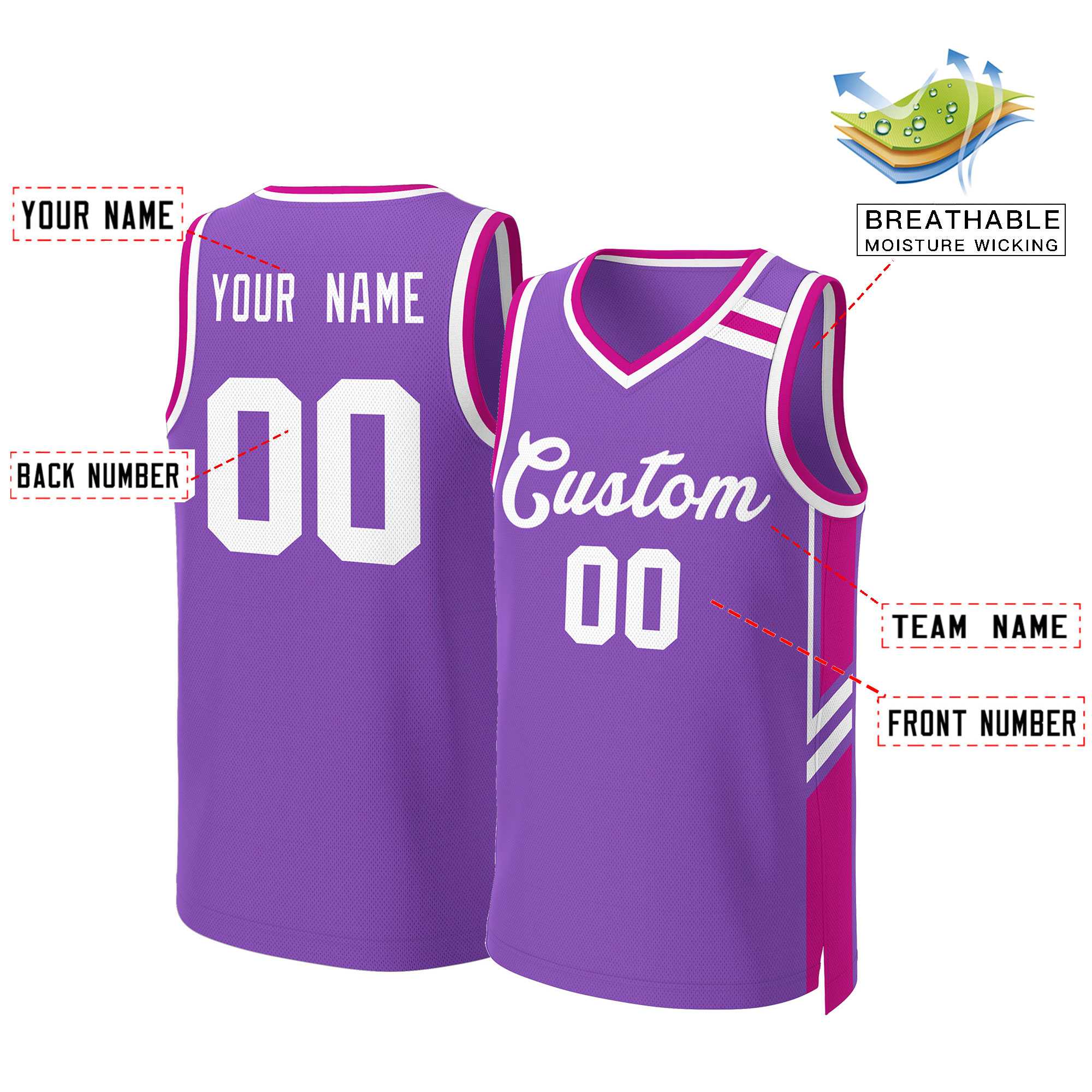 Custom Purple White Classic Tops Mesh Basketball Jersey