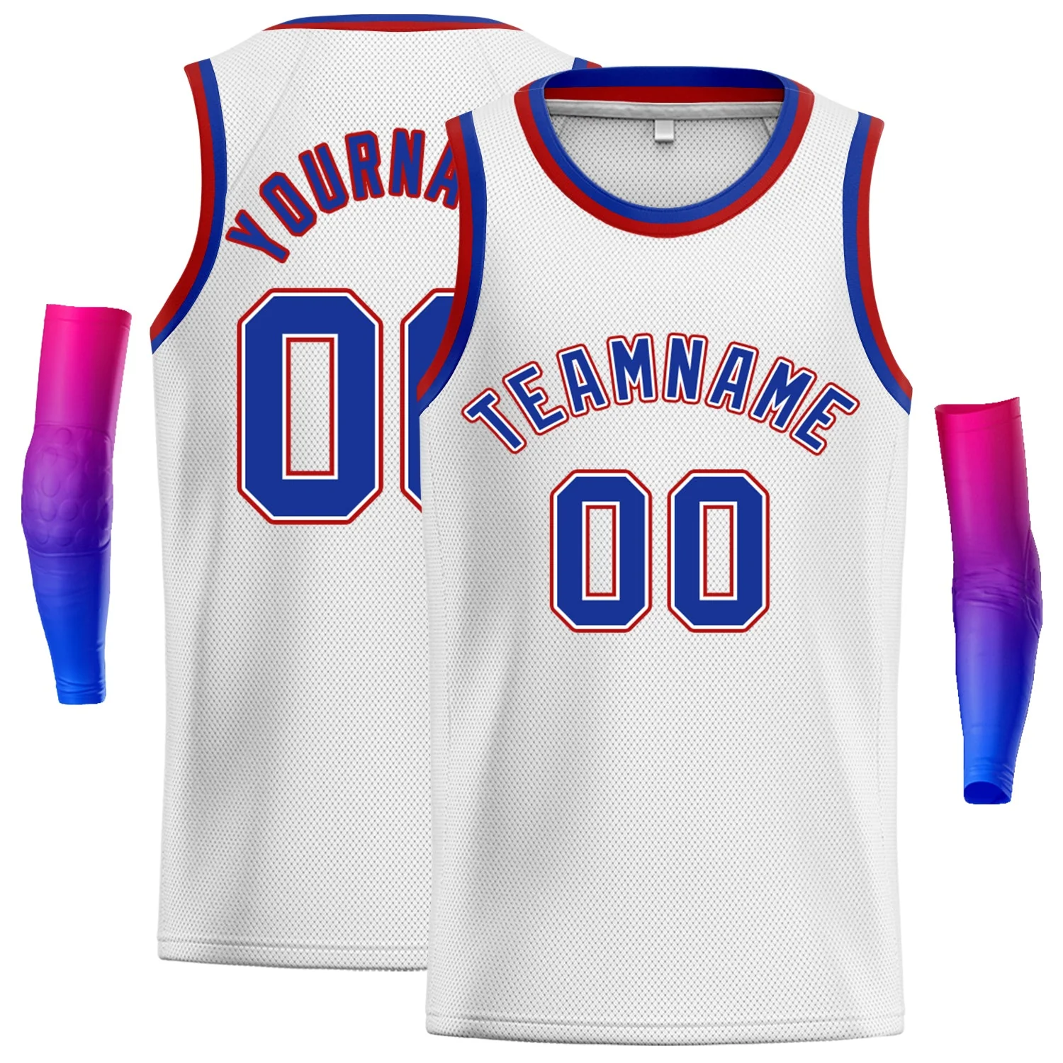 Custom White Royal-Red Classic Tops Athletic Basketball Jersey