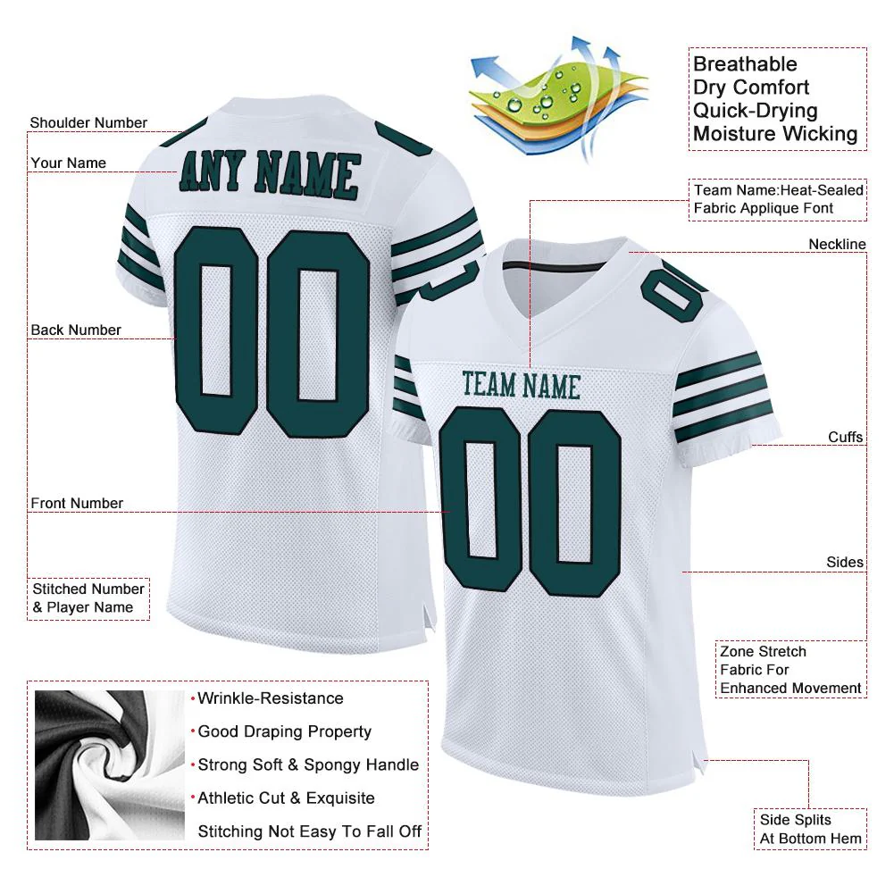 Custom White Midnight Green-Black Classic Style Mesh Authentic Football Jersey