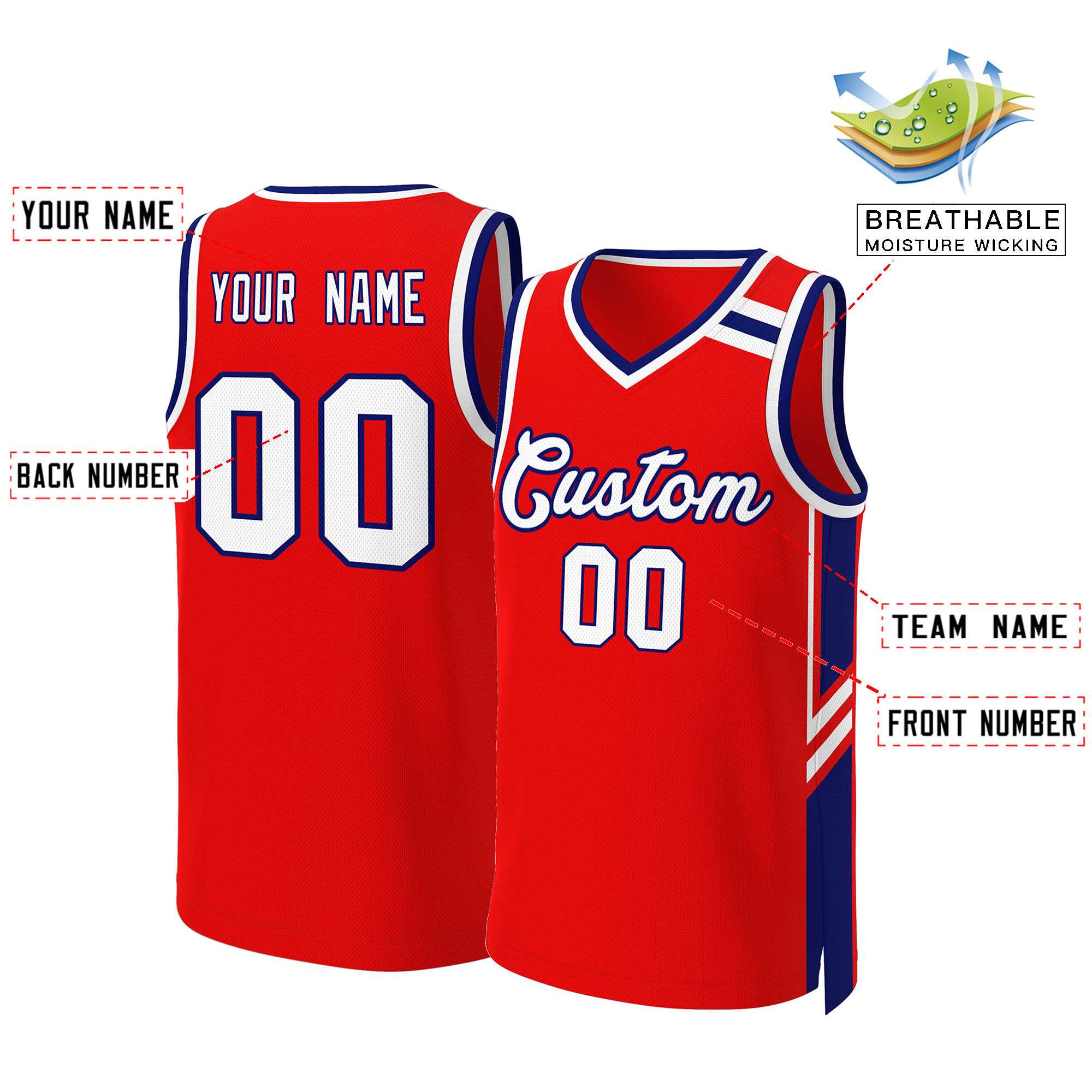 Custom Red White Navy Classic Tops Mesh Basketball Jersey